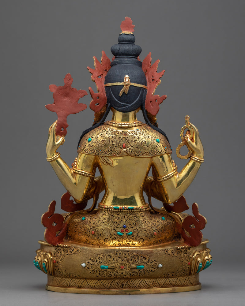 4 Arm Chenrezig Statue | Gold Gilded | Boddhisattva of Compassion