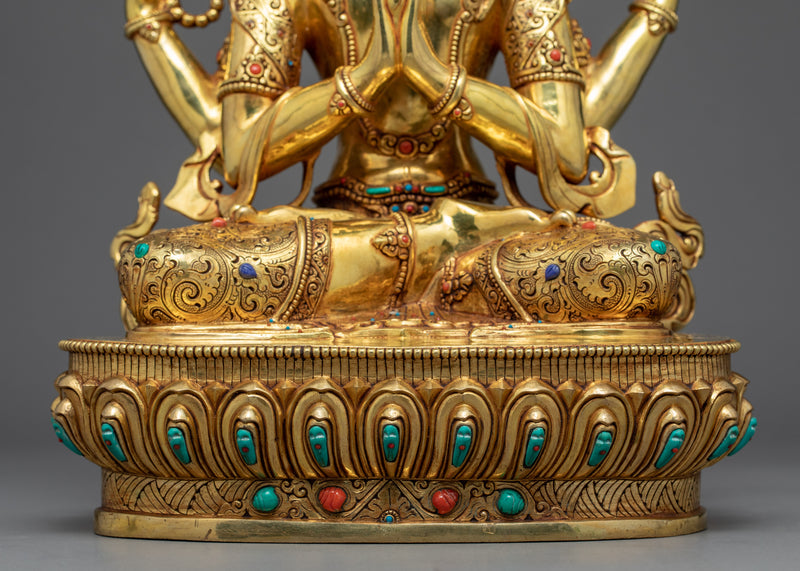 4 Arm Chenrezig Statue | Gold Gilded | Boddhisattva of Compassion