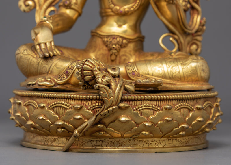 Green Tara Female Buddha Art | Mother Tara Statue | 24k Gold Gilded