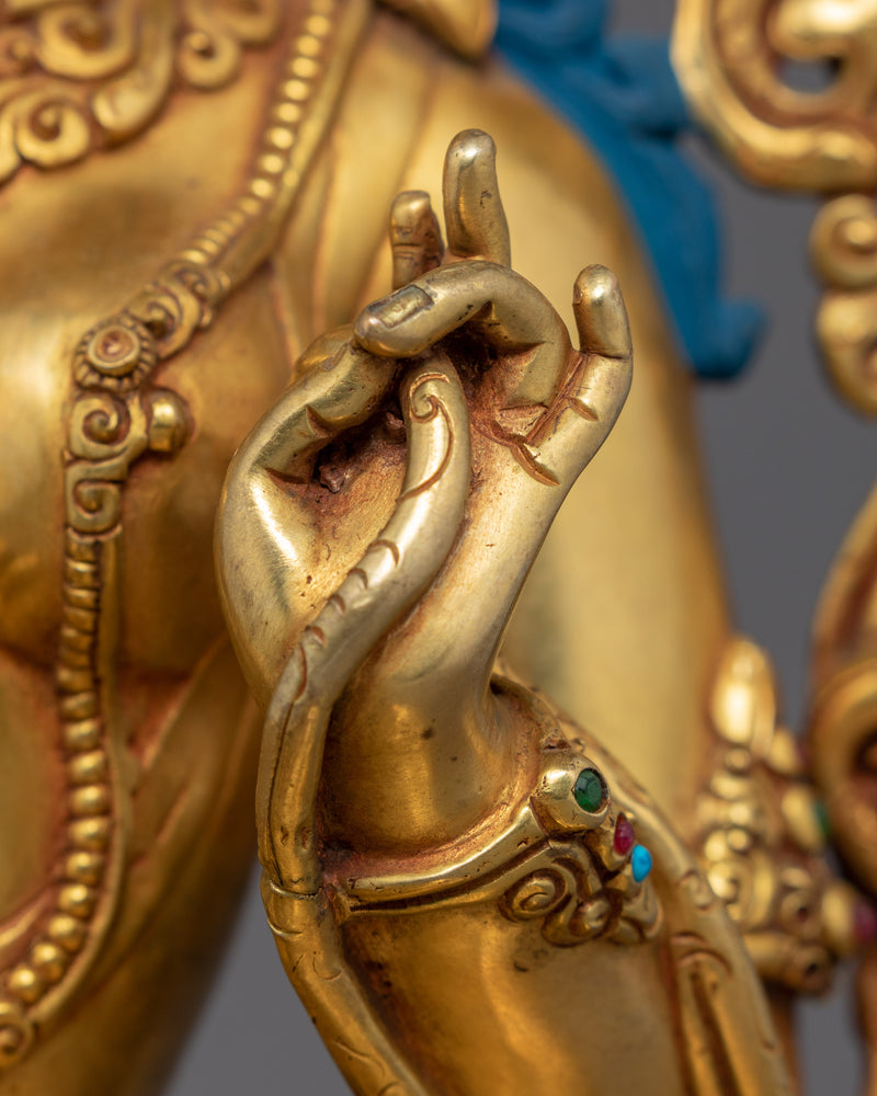 Green Tara Female Buddha Art | Mother Tara Statue | 24k Gold Gilded