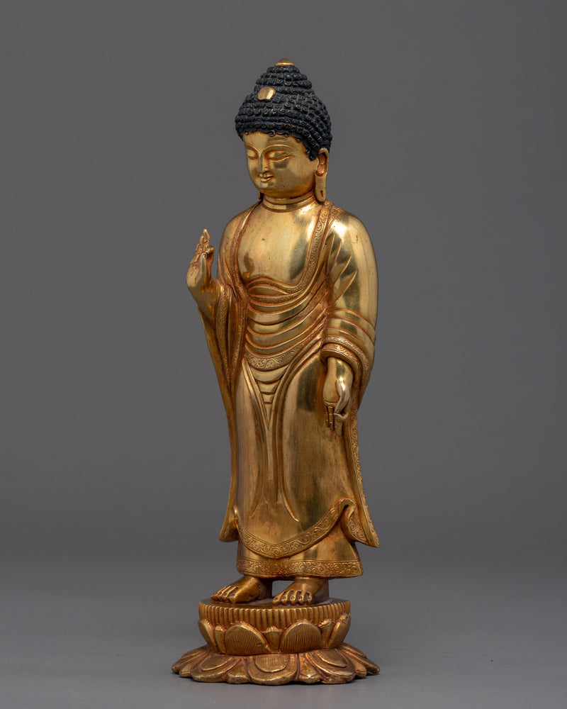 Standing Shakyamuni Buddha Statue | Gold Glided Traditional Art