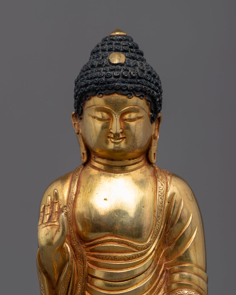 Standing Shakyamuni Buddha Statue | Gold Glided Traditional Art