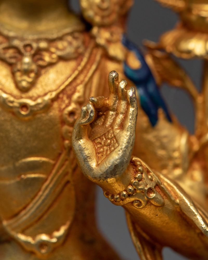 Tibetan Manjushri Gold Sculpture | Traditional Himalayan Art