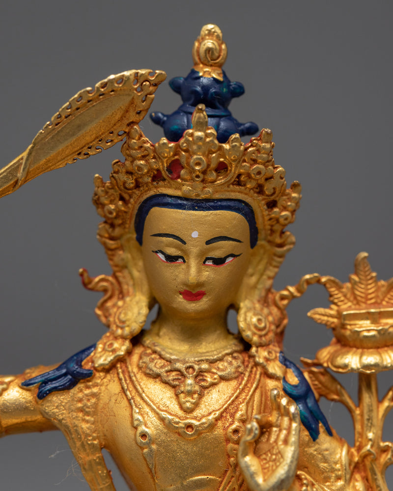 Tibetan Manjushri Gold Sculpture | Traditional Himalayan Art