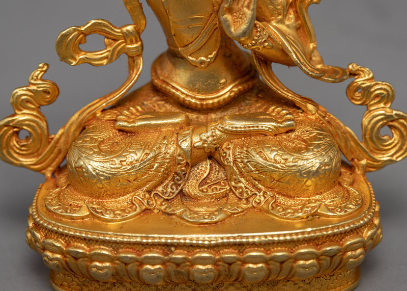 Tibetan Manjushri Gold Sculpture | Traditional Himalayan Art