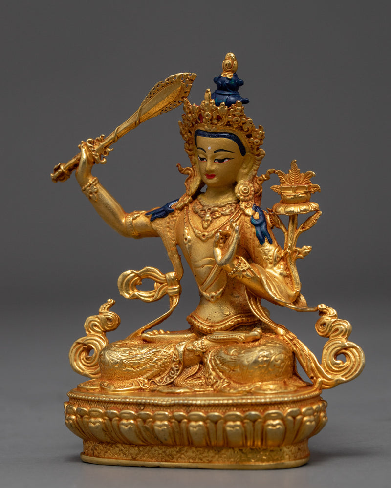 Tibetan Manjushri Gold Sculpture | Traditional Himalayan Art