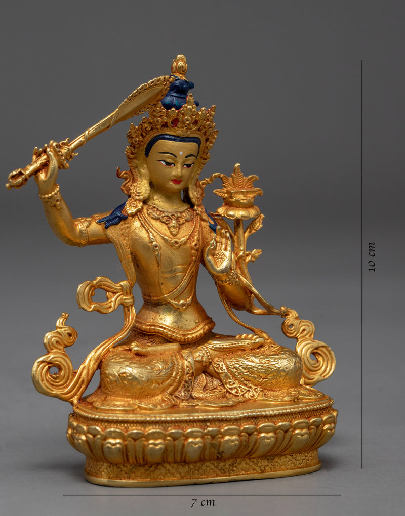 Tibetan Manjushri Gold Sculpture | Traditional Himalayan Art