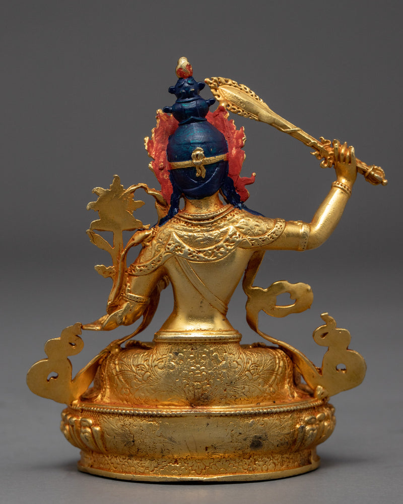 Tibetan Manjushri Gold Sculpture | Traditional Himalayan Art