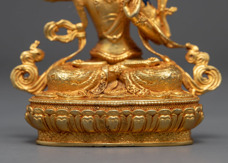 Tibetan Manjushri Gold Sculpture | Traditional Himalayan Art