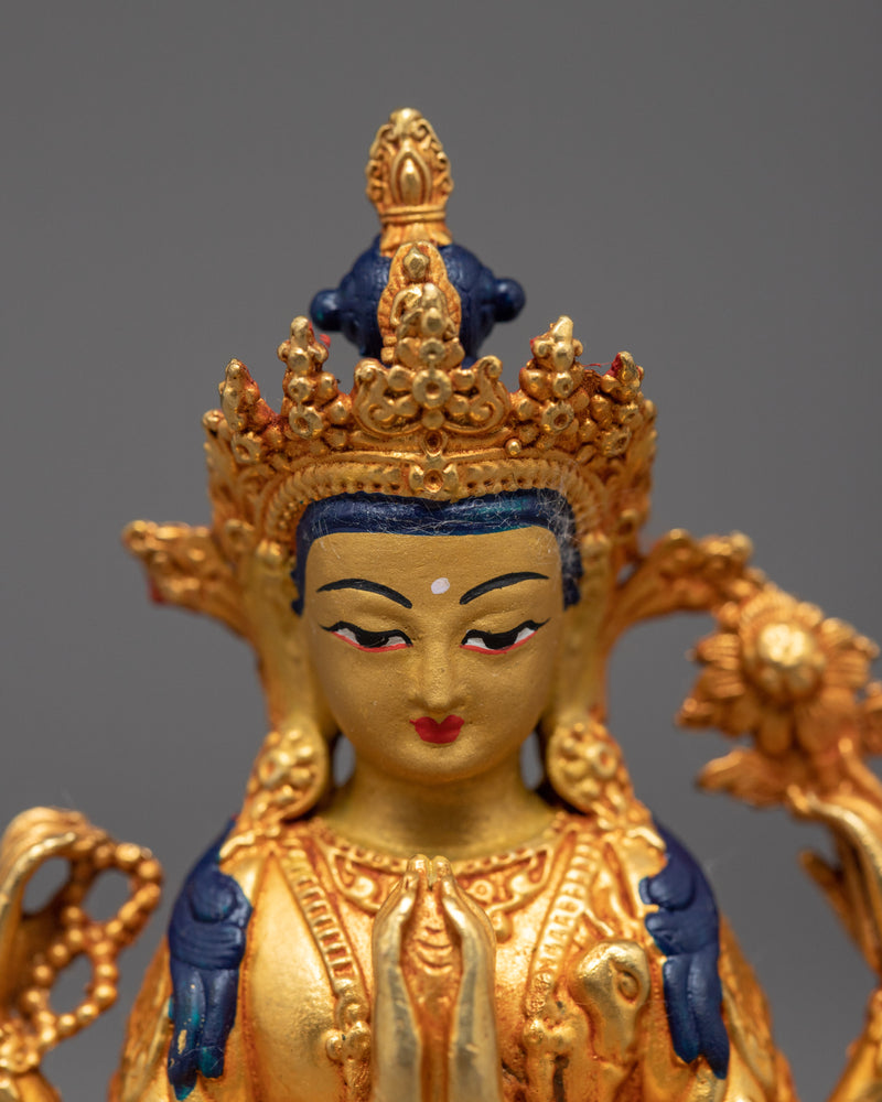 Chenrezig Avalokiteshvara Statue | Gold Gilded Compassion Deity