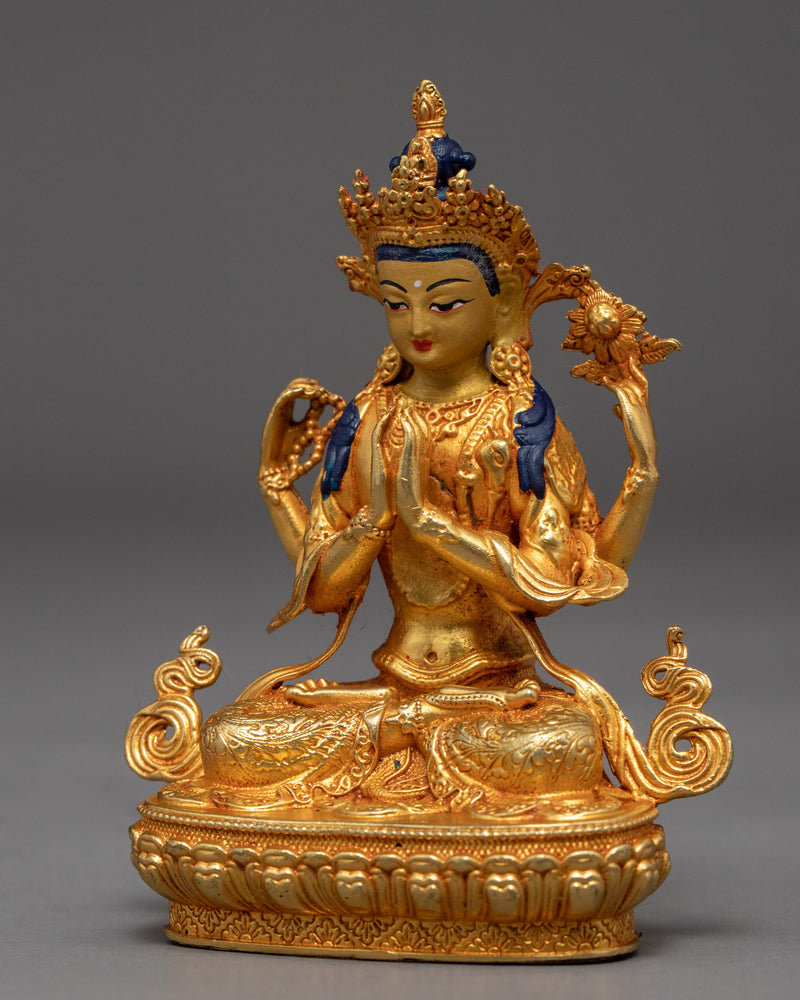 Chenrezig Avalokiteshvara Statue | Gold Gilded Compassion Deity