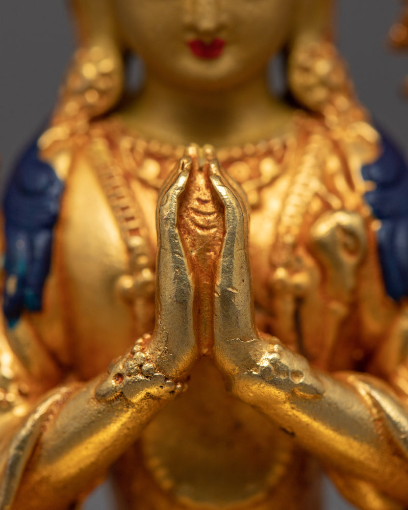 Chenrezig Avalokiteshvara Statue | Gold Gilded Compassion Deity