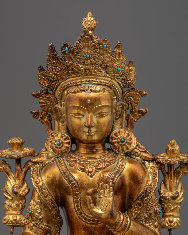 Meditating Female Buddha Statue | Tibetan Green Tara Art