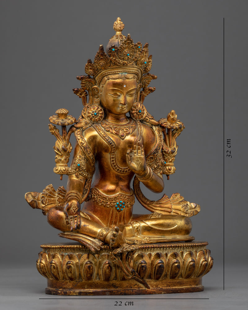 Meditating Female Buddha Statue | Tibetan Green Tara Art