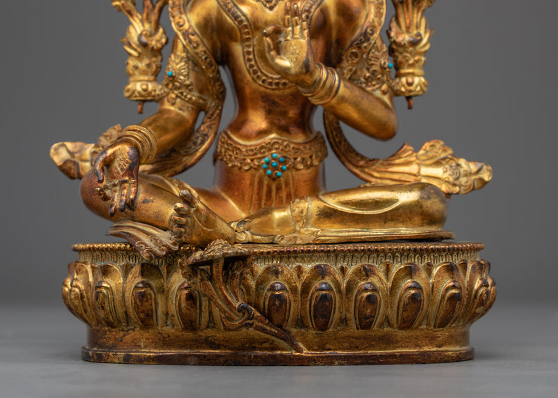 Meditating Female Buddha Statue | Tibetan Green Tara Art