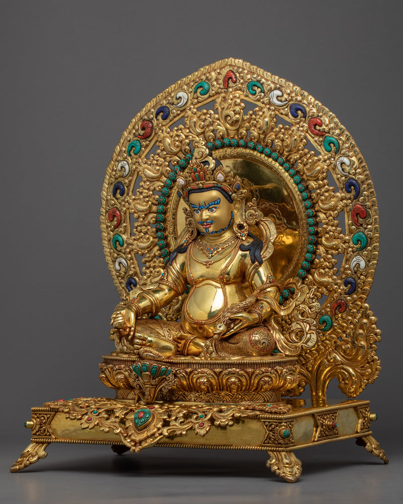 Dzambhala on Throne Sculpture | The Wealth Deity Traditional Art