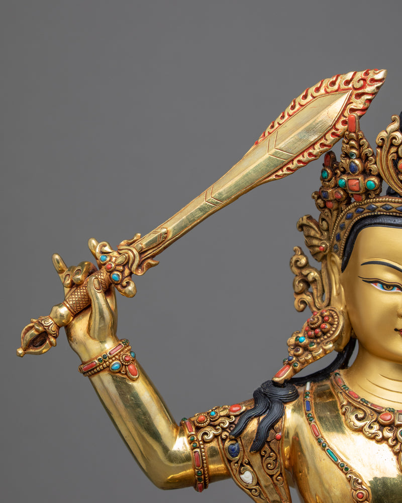 Manjushri Buddhism Statue | Tibetan Art Plated with Gold