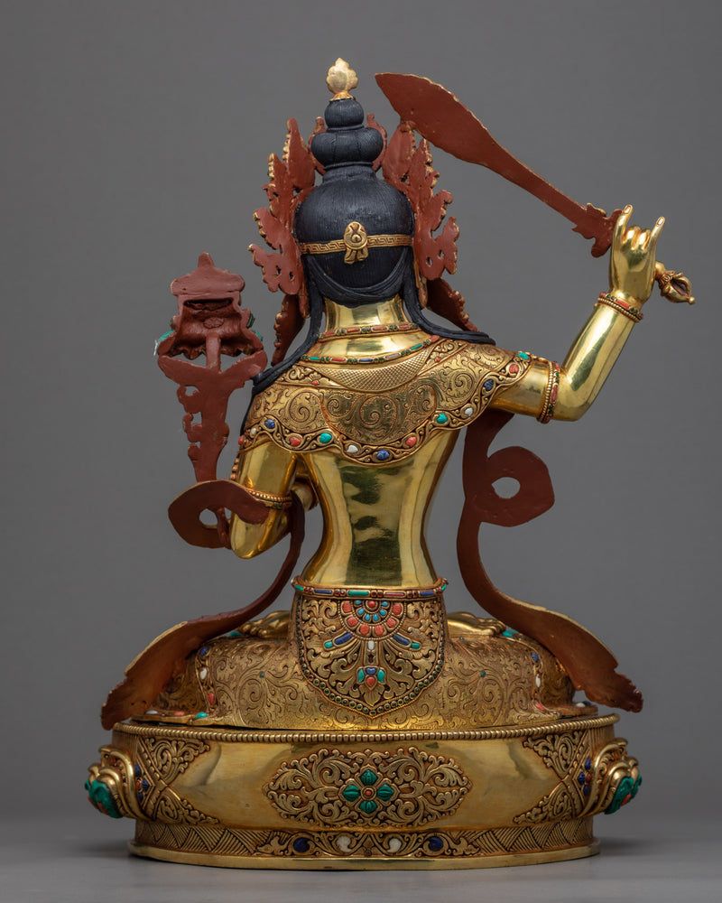 Manjushri Buddhism Statue | Tibetan Art Plated with Gold