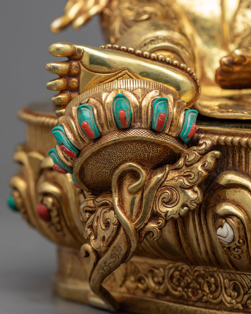 Female Buddha Sculpture | Tibetan Green Tara Art Plated with Gold