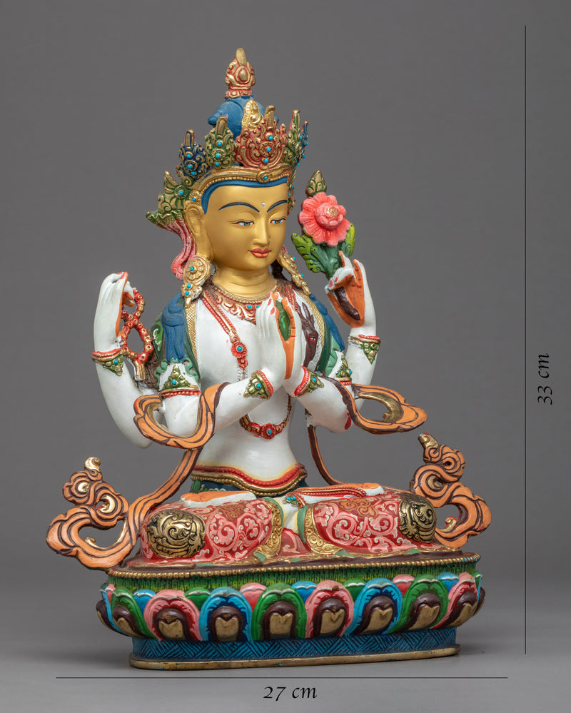 Four Arm Chenrezig Statue | Hand-Carved Himalayan Art