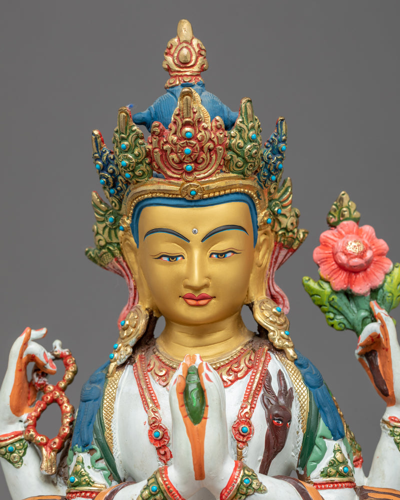 Four Arm Chenrezig Statue | Hand-Carved Himalayan Art