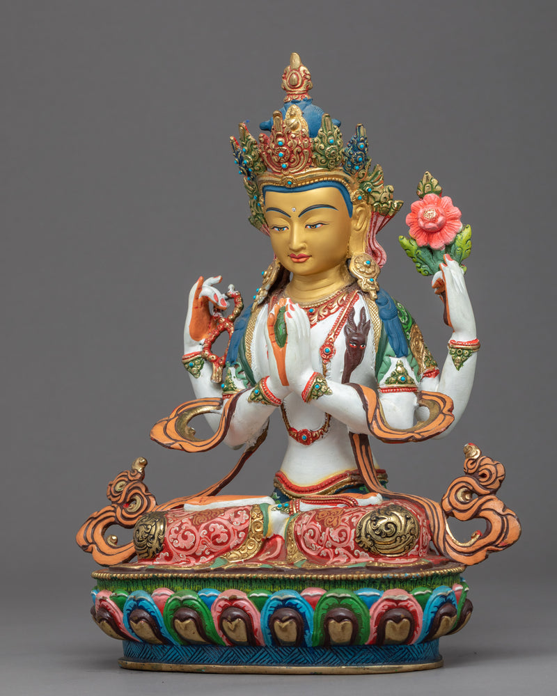 Four Arm Chenrezig Statue | Hand-Carved Himalayan Art