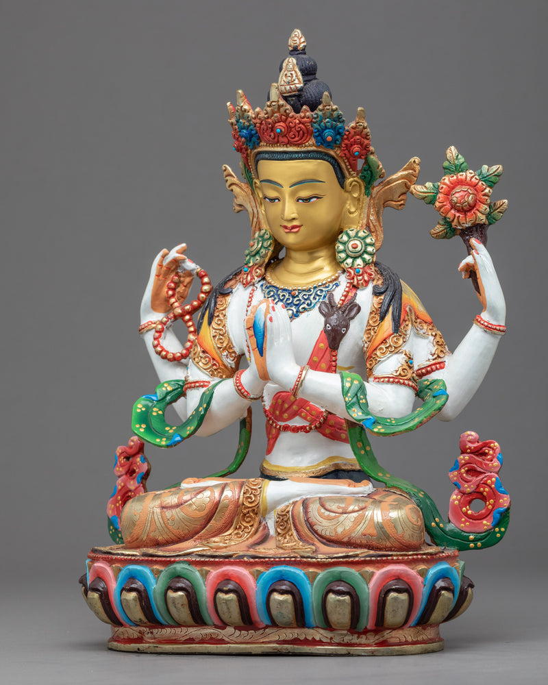 4 Arm Chenrezig Himalayan Statue | Hand-Carved Himalayan Art