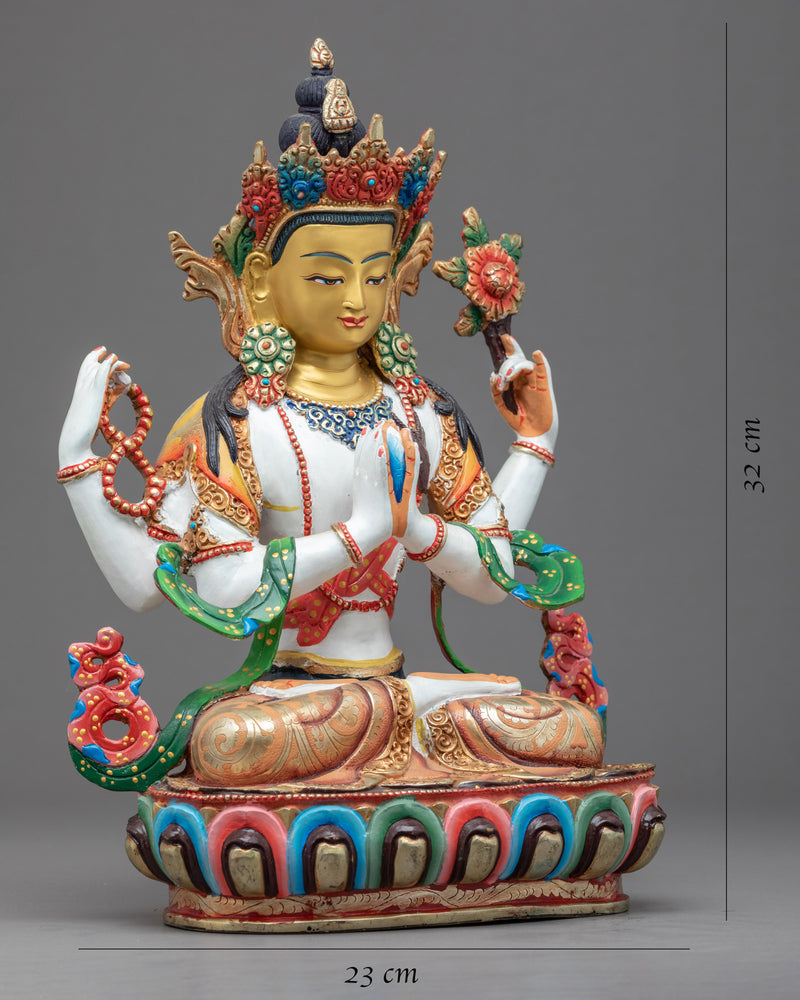 4 Arm Chenrezig Himalayan Statue | Hand-Carved Himalayan Art