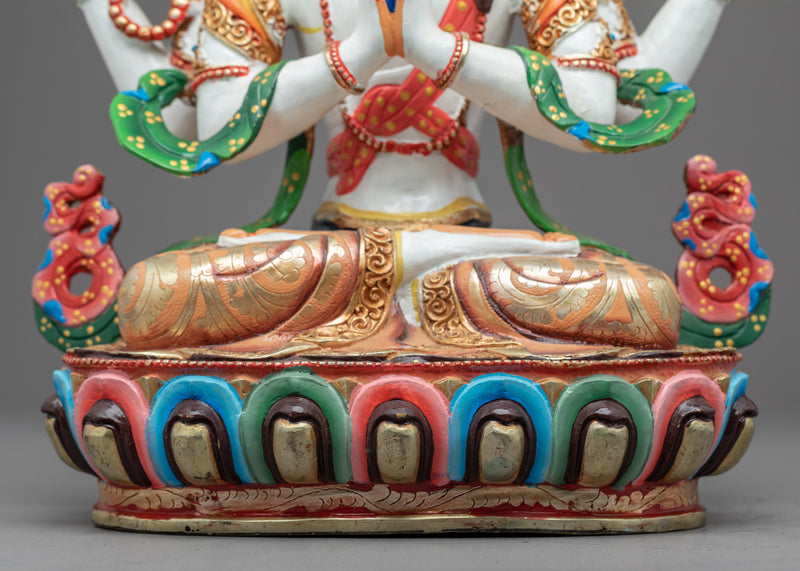 4 Arm Chenrezig Himalayan Statue | Hand-Carved Himalayan Art