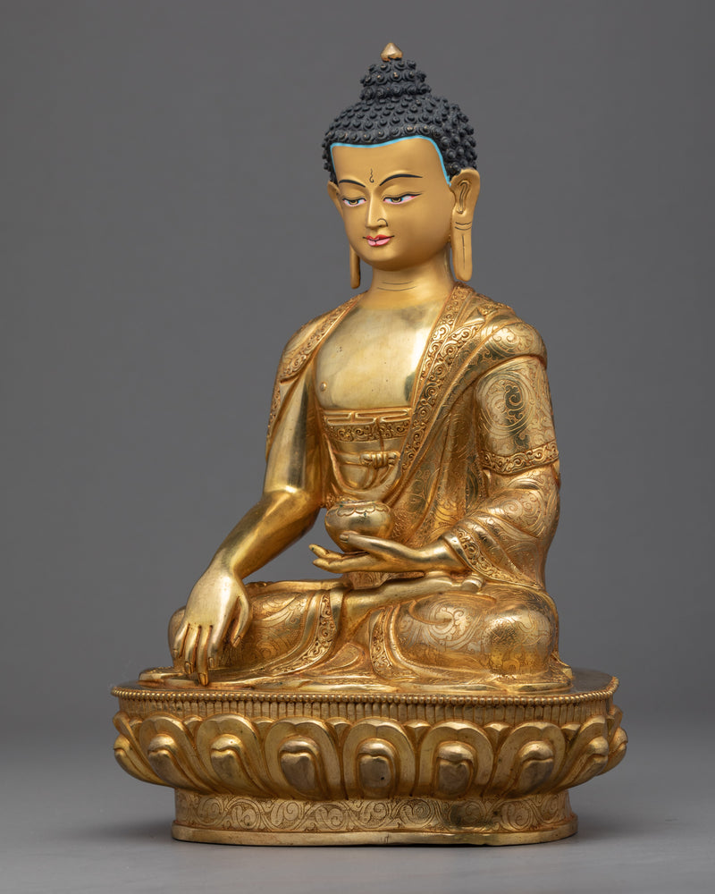 Seated Buddha Shakyamuni Sculpture | Gold Glided Traditional Art