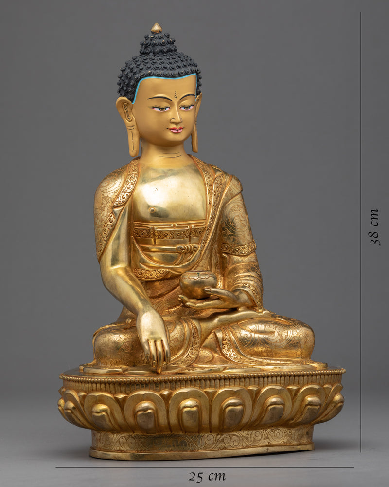 Seated Buddha Shakyamuni Sculpture | Gold Glided Traditional Art