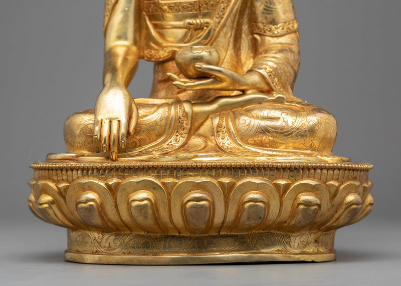 Seated Buddha Shakyamuni Sculpture | Gold Glided Traditional Art