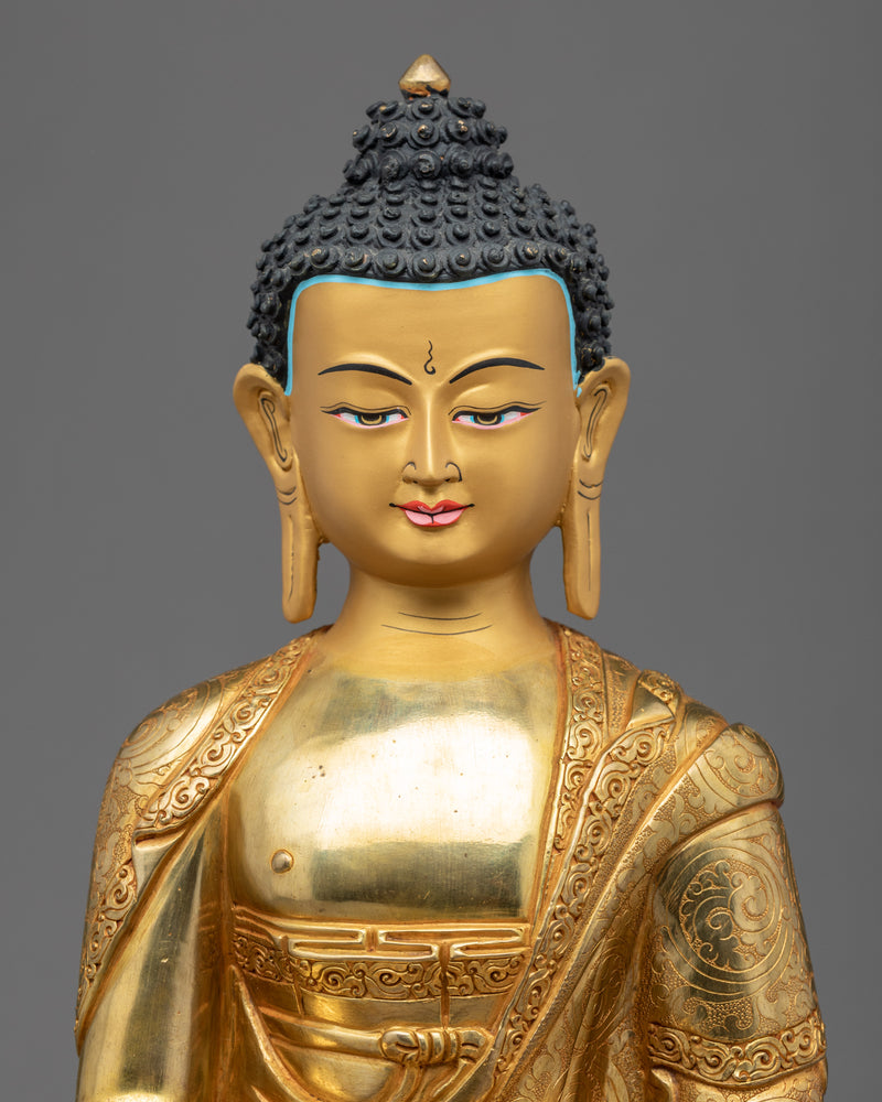 Seated Buddha Shakyamuni Sculpture | Gold Glided Traditional Art