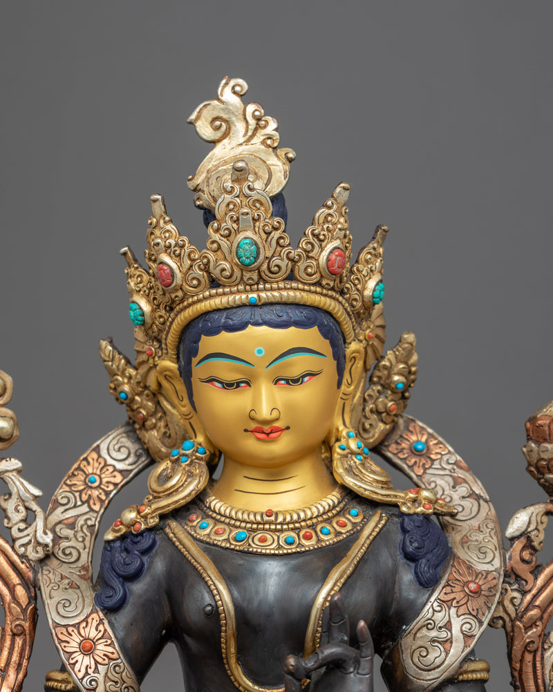 Buddha Art Green Tara Sculpture | Mother Tara Statue | 24k Gold Gilded