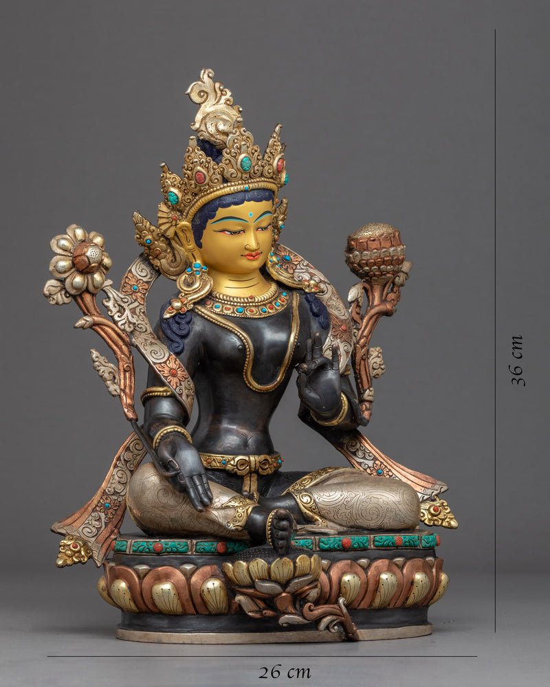 Buddha Art Green Tara Sculpture | Mother Tara Statue | 24k Gold Gilded