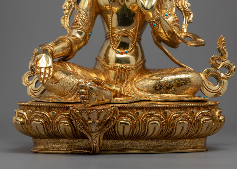 Green Tara Gold Statue | Goddess of Compassion