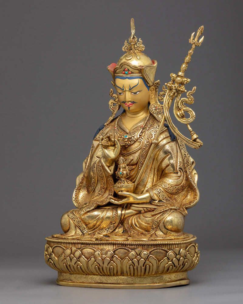 Statue of Guru Rinpoche | 24k Gold Gilded Sculpture