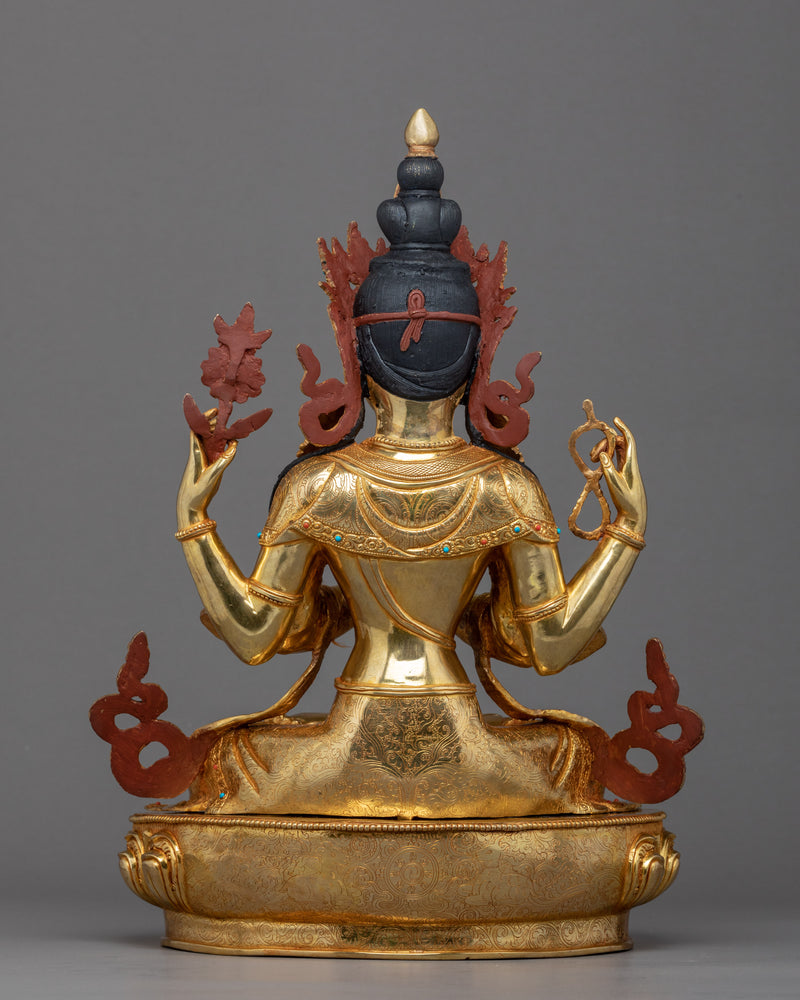 4 Arms Chenrezig Sculpture | Traditional Tibetan Art