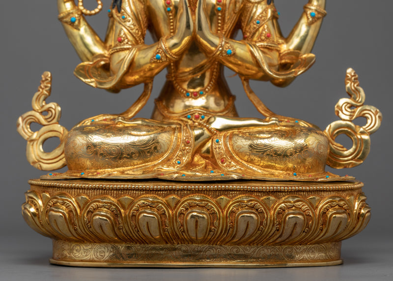 4 Arms Chenrezig Sculpture | Traditional Tibetan Art