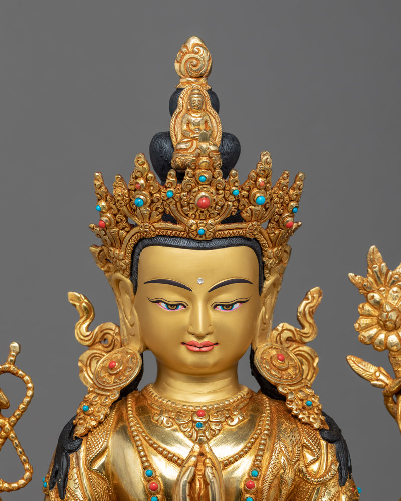 4 Arms Chenrezig Sculpture | Traditional Tibetan Art