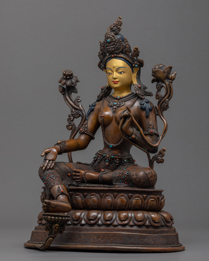 Sculpture of Green Tara Nepal | Mother Tara Statue | 24k Gold Gilded