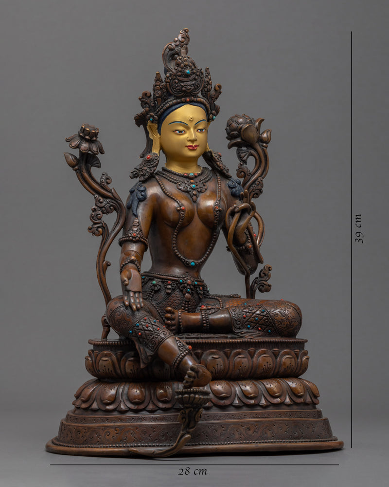 Sculpture of Green Tara Nepal | Mother Tara Statue | 24k Gold Gilded