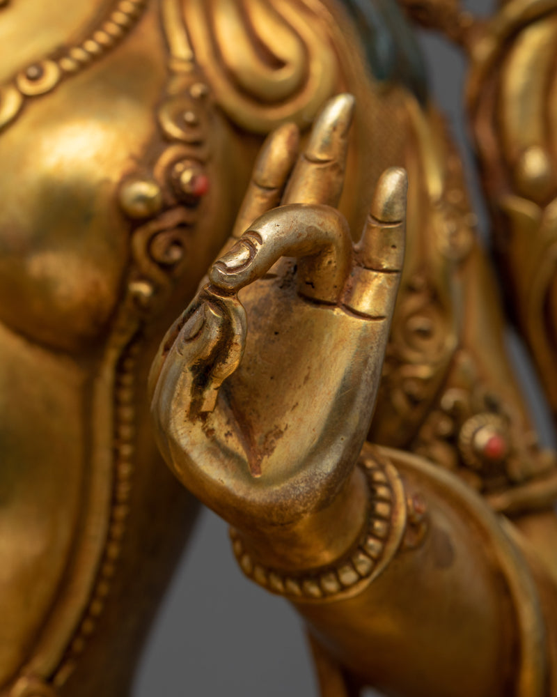 Green Tara Gold Plated Statue | Handmade Buddhist Artwork