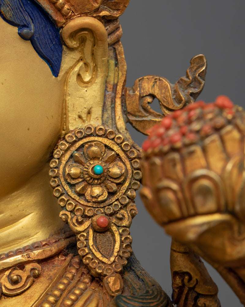 Green Tara Gold Plated Statue | Handmade Buddhist Artwork