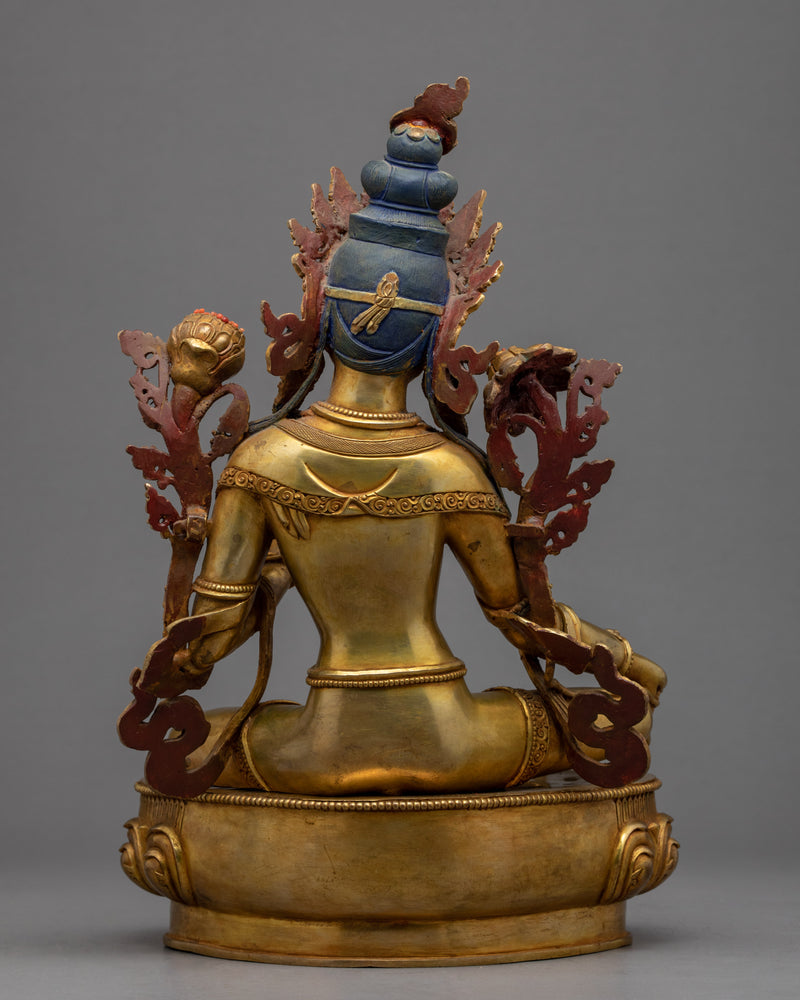 Green Tara Gold Plated Statue | Handmade Buddhist Artwork