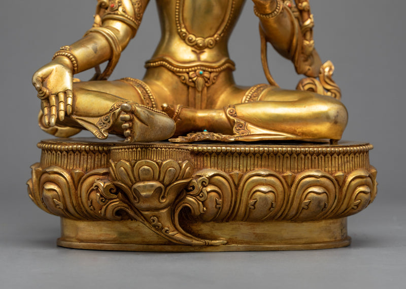 Green Tara Gold Plated Statue | Handmade Buddhist Artwork