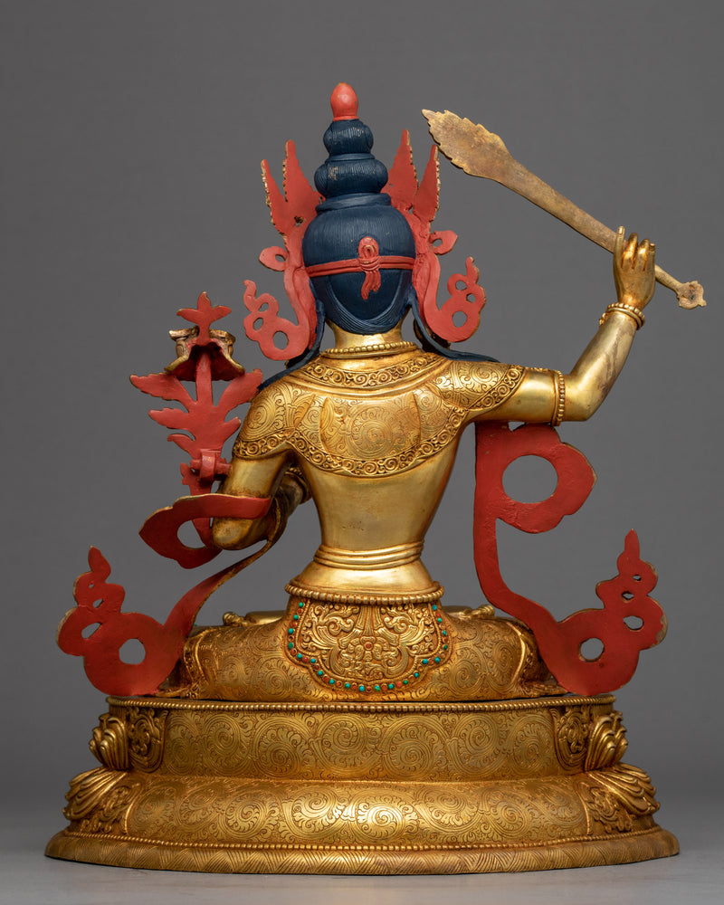 Bodhisattva Manjushri Gold Sculpture | Buddhist Wisdom Deity