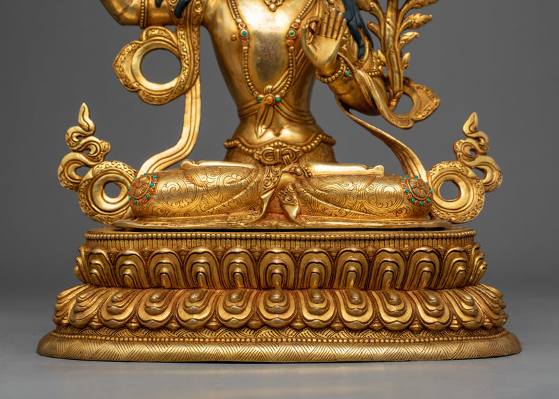 Bodhisattva Manjushri Gold Sculpture | Buddhist Wisdom Deity