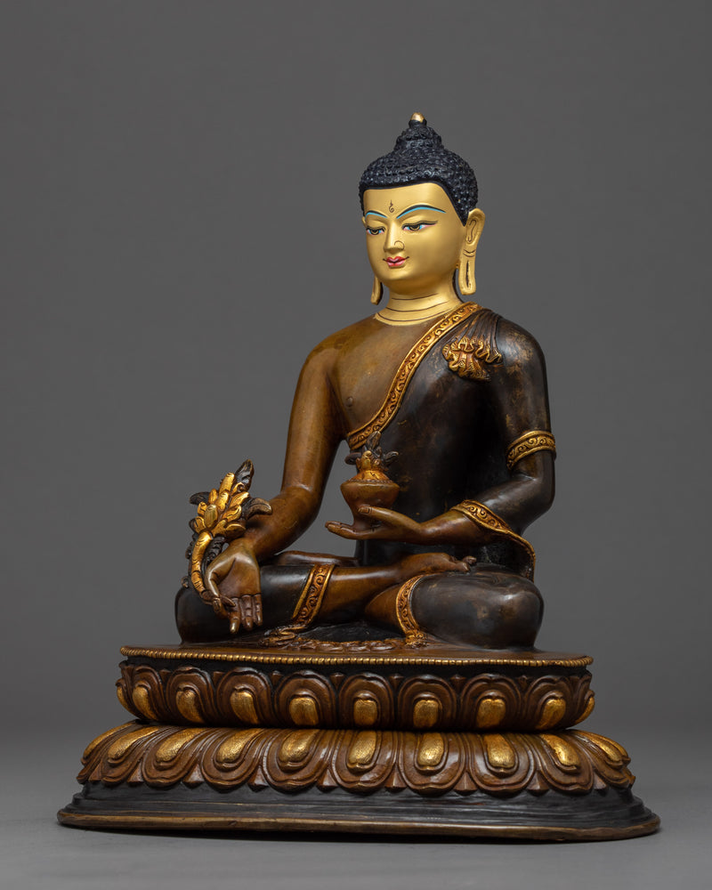 Medicine Buddha Gold Sculpture | Traditional Buddhist Art