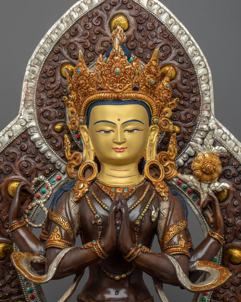 Bodhisattva Chenrezig Art Sculpture | Hand Carved Himalayan Art